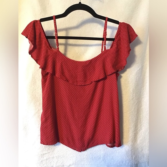 Red Poka Dot Off Shoulder Top - Picture 2 of 4